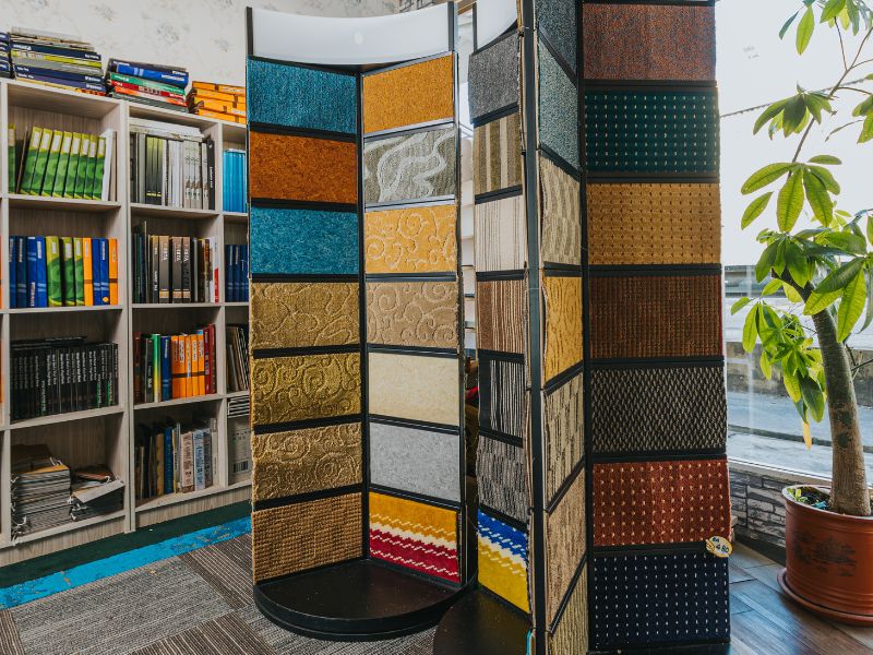 Carpet material swatches at Win Seng Furnishing